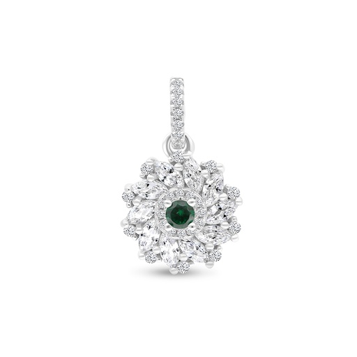 [PND01EMR00WCZA788] Sterling Silver 925 Pendant Rhodium Plated Embedded With Emerald And White CZ