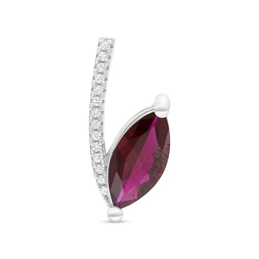 [PND01RUB00WCZA789] Sterling Silver 925 Pendant Rhodium Plated Embedded With Ruby Corundum And White CZ