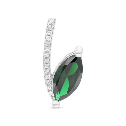 [PND01EMR00WCZA789] Sterling Silver 925 Pendant Rhodium Plated Embedded With Emerald And White CZ