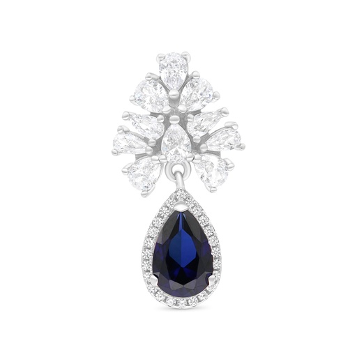 [PND01SAP00WCZA790] Sterling Silver 925 Pendant Rhodium Plated Embedded With Sapphire Corundum And White CZ