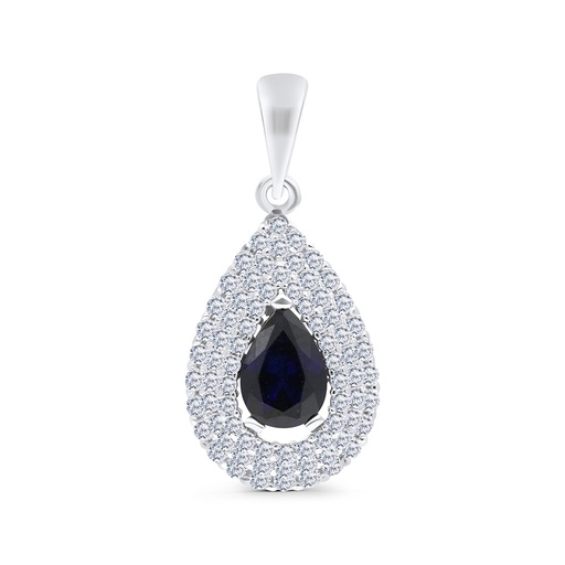 [PND01SAP00WCZA808] Sterling Silver 925 Pendant Rhodium Plated Embedded With Sapphire CorundumAnd White CZ