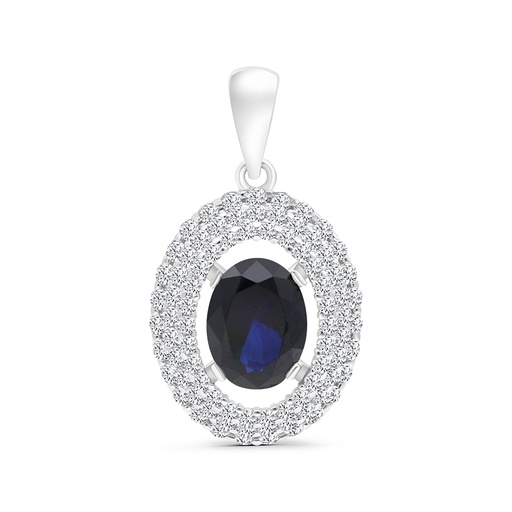[PND01SAP00WCZA809] Sterling Silver 925 Pendant Rhodium Plated Embedded With Sapphire CorundumAnd White CZ