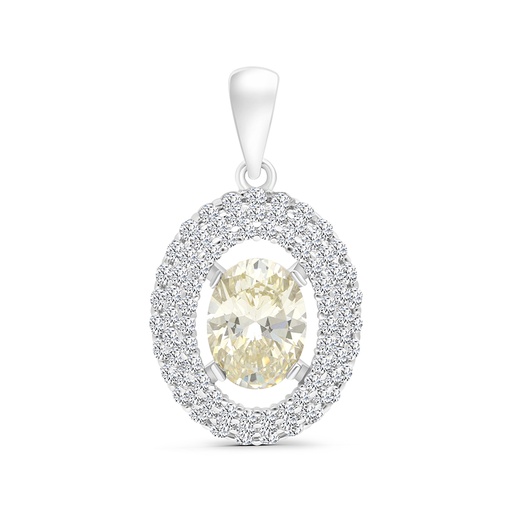 [PND01CIT00WCZA809] Sterling Silver 925 Pendant Rhodium Plated Embedded With Yellow Zircon And White CZ