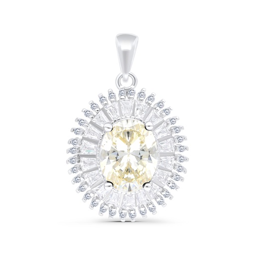[PND01CIT00WCZA813] Sterling Silver 925 Pendant Rhodium Plated Embedded With Yellow Zircon And White CZ