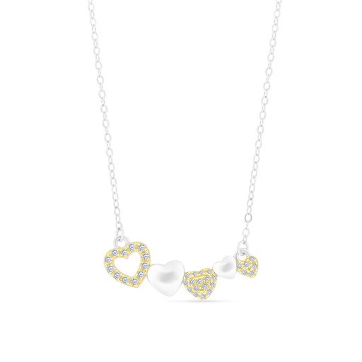 [NCL28WCZ00000A617] Sterling Silver 925 Necklace Rhodium And Gold Plated And White CZ