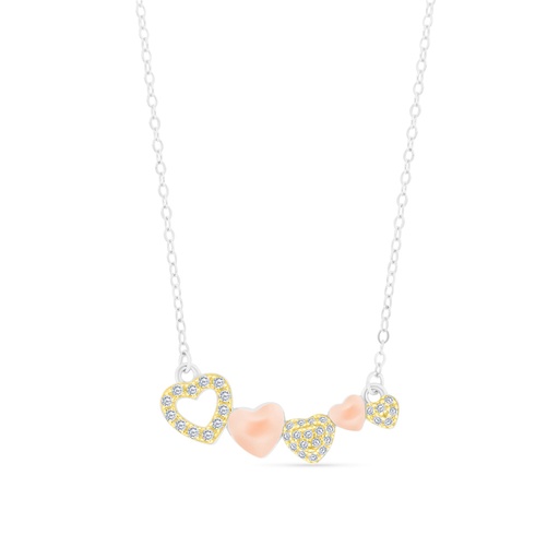 [NCL22WCZ00000A617] Sterling Silver 925 Necklace Rhodium And Gold And Rose Gold Plated Embedded With White CZ