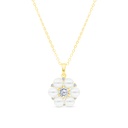 Sterling Silver 925 Necklace Gold Plated Embedded With White Shell Pearl And White CZ