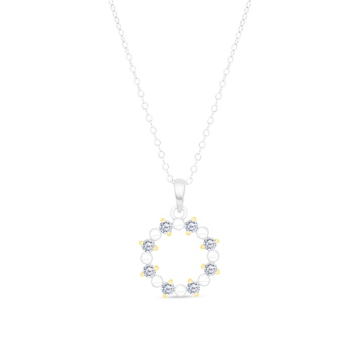 [NCL28WCZ00000A621] Sterling Silver 925 Necklace Rhodium And Gold Plated Embedded With White CZ