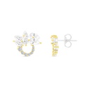 Sterling Silver 925 Earring Rhodium And Gold Plated Embedded With Yellow Zircon And White CZ