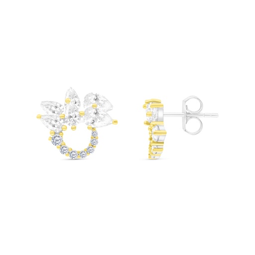 [EAR28CIT00WCZB436] Sterling Silver 925 Earring Rhodium And Gold Plated Embedded With Yellow Zircon And White CZ