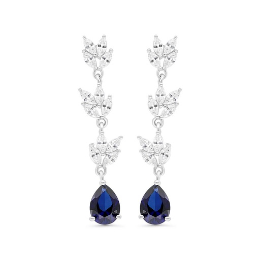 [EAR01SAP00WCZB441] Sterling Silver 925 Earring Rhodium Plated Embedded With Sapphire Corundum 