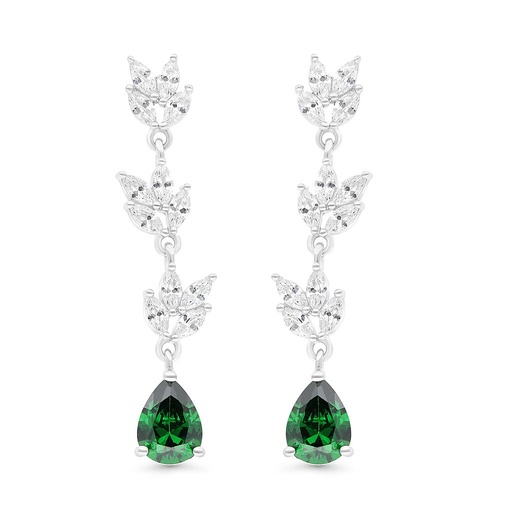 [EAR01EMR00WCZB441] Sterling Silver 925 Earring Rhodium Plated Embedded With Emerald