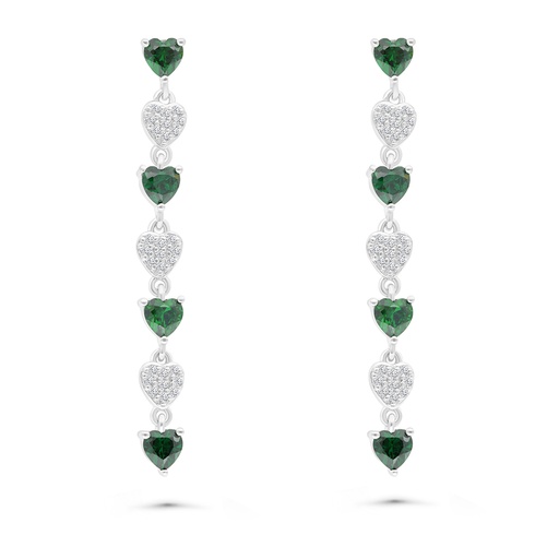 [EAR01EMR00WCZB446] Sterling Silver 925 Earring Rhodium Plated Embedded With Emerald And White CZ