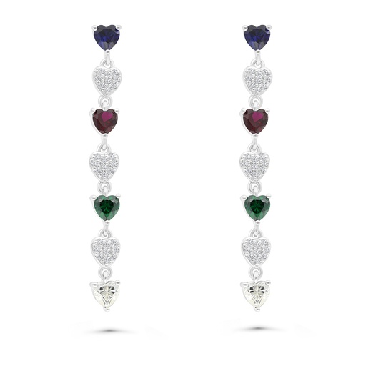 [EAR01MLS00WCZB446] Sterling Silver 925 Earring Rhodium Plated Embedded With Sapphire Corundum , Ruby Corundum , Emerald Zircon And White CZ