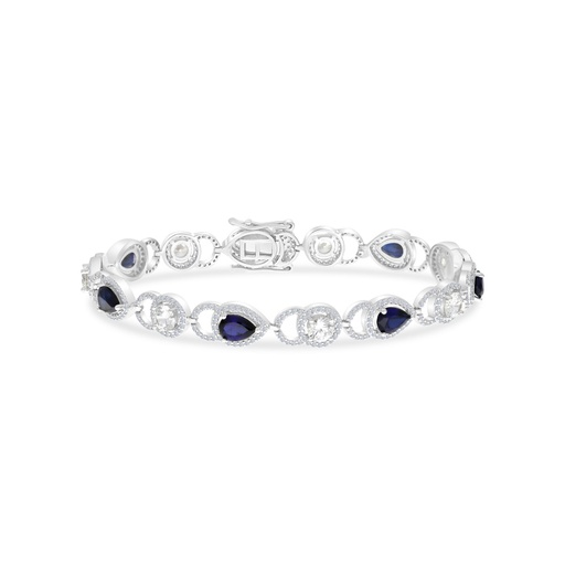 [BRC01SAP00WCZA790] Sterling Silver 925 Bracelet Rhodium Plated Embedded With Sapphire Corundum And White CZ