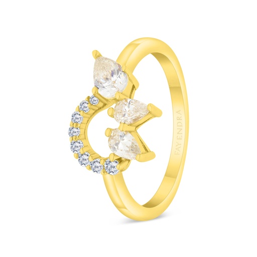 Sterling Silver 925 Ring Gold Plated WithYellow Zircon And White CZ