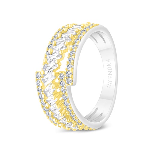 Sterling Silver 925 Ring Rhodium And Gold Plated And White CZ