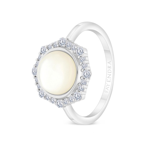 Sterling Silver 925 ring Rhodium Plated shell White Pearl And White CZ
