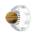 Sterling Silver 925 Ring Rhodium Plated Embedded With Yellow Tiger Eye For Men 