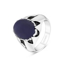 Sterling Silver 925 Ring Rhodium Plated Embedded With Blue Tiger Eye For Men