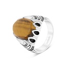 Sterling Silver 925 Ring Rhodium Plated Embedded With Yellow Tiger Eye For Men 