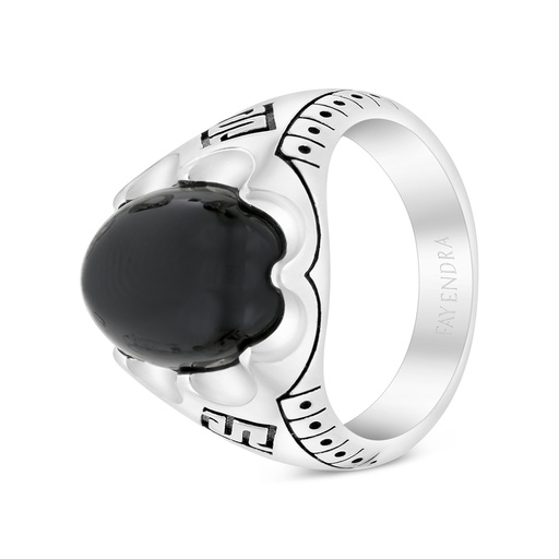 Sterling Silver 925 Ring Rhodium Plated Embedded With Onxy For Men 