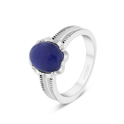 Sterling Silver 925 Ring Rhodium Plated Embedded With Blue Tiger Eye For Men 