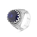 Sterling Silver 925 Ring Rhodium Plated Embedded With Sapphire Corundum For Men