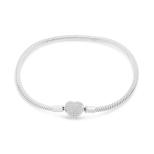 [BRC01WCZ19000A880] Sterling Silver 925 Bracelet Rhodium Plated Embedded With White CZ - 19 CM