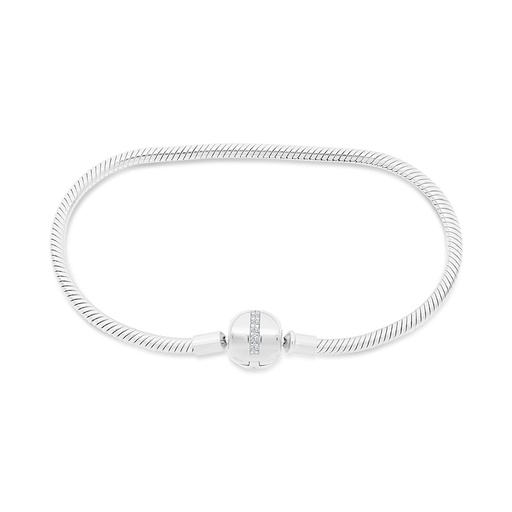 [BRC01WCZ18000A881] Sterling Silver 925 Bracelet Rhodium Plated Embedded With White CZ - 18 CM