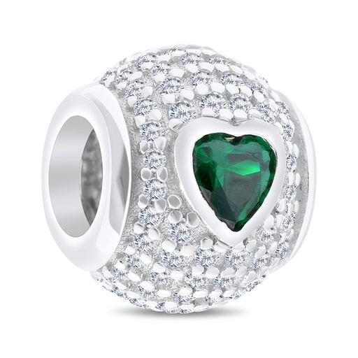 [BCB01EMR00WCZA197] Sterling Silver 925 CHARM Rhodium Plated Embedded With Emerald Zircon And White CZ