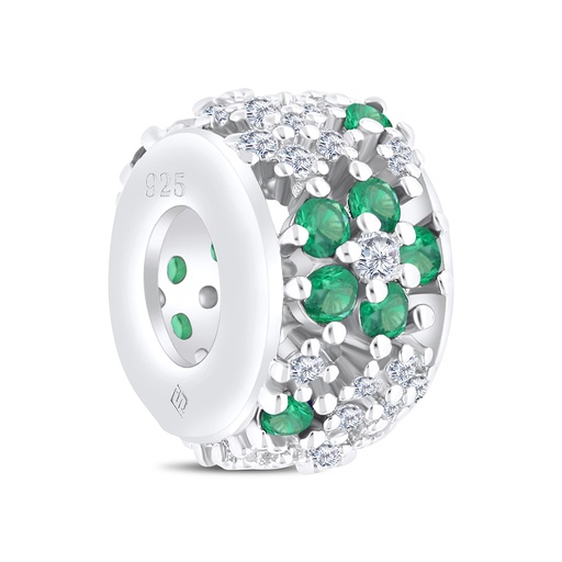 [BCB01EMR00WCZA212] Sterling Silver 925 CHARM Rhodium Plated Embedded With Emerald And White CZ
