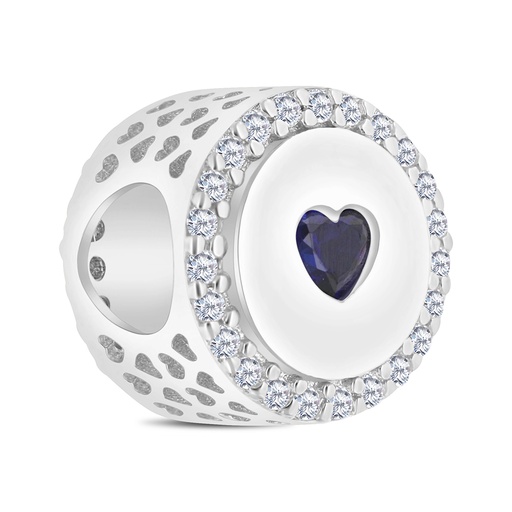 [BCB01SAP00WCZA215] Sterling Silver 925 CHARM Rhodium Plated Embedded With Sapphire Corundum And White CZ
