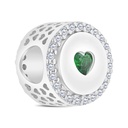 Sterling Silver 925 CHARM Rhodium Plated Embedded With Emerald And White CZ