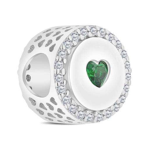 [BCB01EMR00WCZA215] Sterling Silver 925 CHARM Rhodium Plated Embedded With Emerald And White CZ