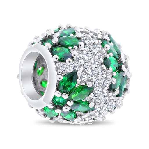 [BCB01EMR00WCZA216] Sterling Silver 925 CHARM Rhodium Plated Embedded With Emerald Zircon And White CZ