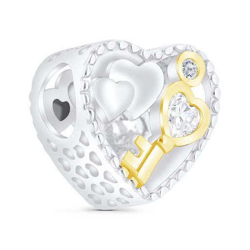 [BCB28WCZ00000A217] Sterling Silver 925 CHARM Rhodium And Gold Plated Embedded With White CZ