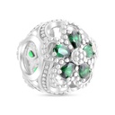 Sterling Silver 925 CHARM Rhodium Plated Embedded With Emerald