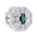 Sterling Silver 925 CHARM Rhodium Plated Embedded With Emerald Zircon And White CZ