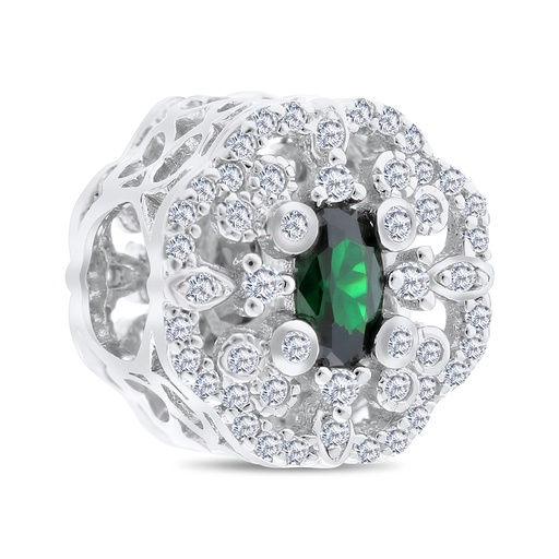 [BCB01EMR00WCZA289] Sterling Silver 925 CHARM Rhodium Plated Embedded With Emerald Zircon And White CZ