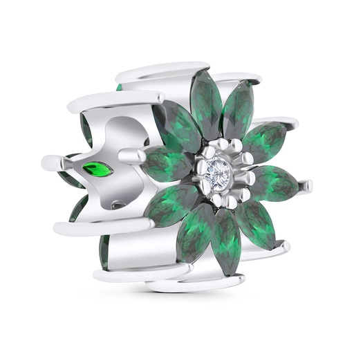 [BCB01EMR00WCZA315] Sterling Silver 925 CHARM Rhodium Plated Embedded With Emerald And White CZ