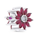 Sterling Silver 925 CHARM Rhodium Plated Embedded With Ruby Corundum And White CZ