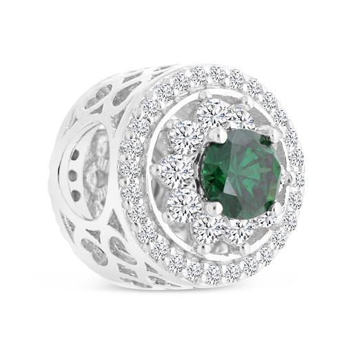 [BCB01EMR00WCZA321] Sterling Silver 925 CHARM Rhodium Plated Embedded With Emerald Zircon And White CZ