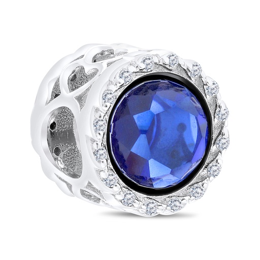 [BCB01SAP00WCZA331] Sterling Silver 925 CHARM Rhodium Plated Embedded With Sapphire Corundum And White CZ