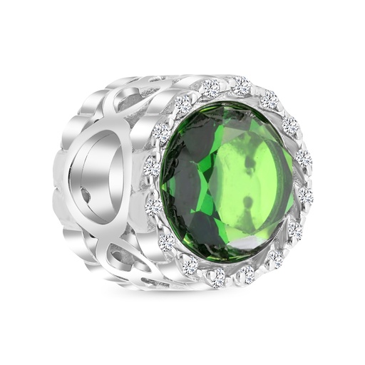 [BCB01EMR00WCZA331] Sterling Silver 925 CHARM Rhodium Plated Embedded With Emerald And White CZ