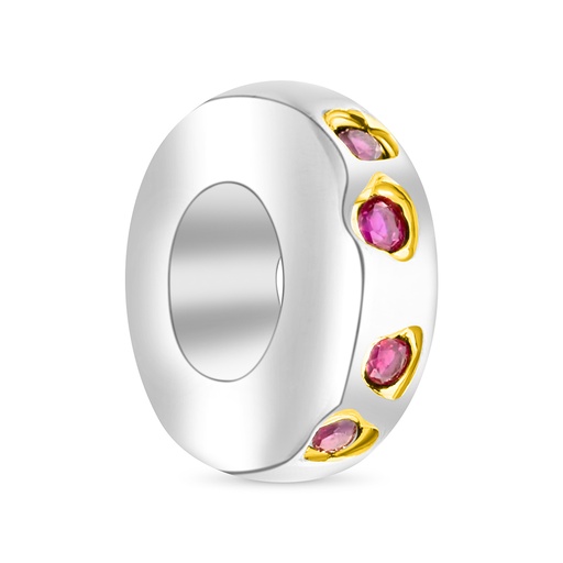 [BCB28RUB00000A348] Sterling Silver 925 CHARM Rhodium And Gold Plated Embedded With Ruby Corundum