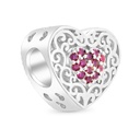 Sterling Silver 925 CHARM Rhodium Plated Embedded With Ruby Corundum