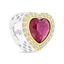 Sterling Silver 925 CHARM Rhodium And Gold Plated Embedded With Ruby Corundum And White CZ