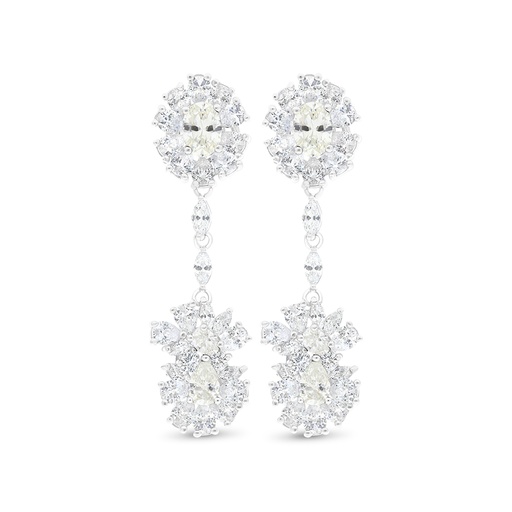 [EAR01CIT00WCZB695] Sterling Silver 925 Earring Rhodium Plated Embedded With Yellow Zircon And White CZ