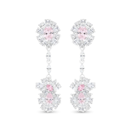 [EAR01PIK00WCZB695] Sterling Silver 925 Earring Rhodium Plated Embedded With Pink Zircon And White CZ